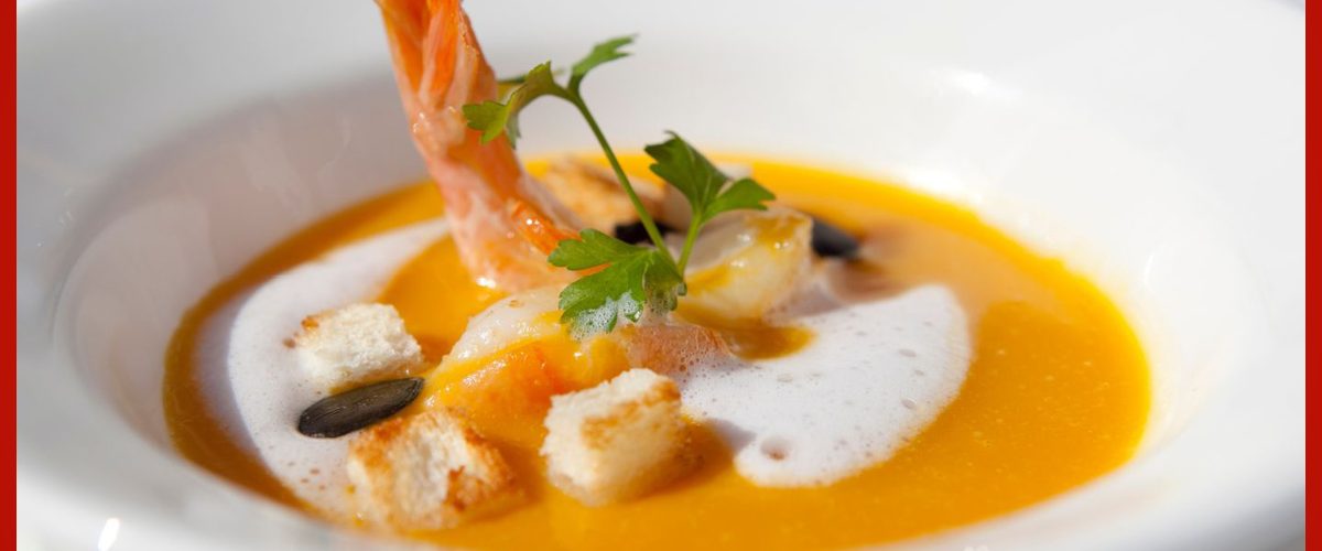 Shrimps und Kürbissuppe