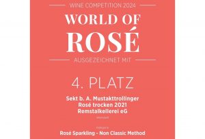 Urkunde des Muskattrollinger Ros&eacute; Sekt trocken der remstalkellerei bei "World of Ros&eacute; 2024" des Magazins "Vinum".
