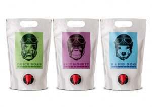 Die drei Weine im Pouch nebeneinander